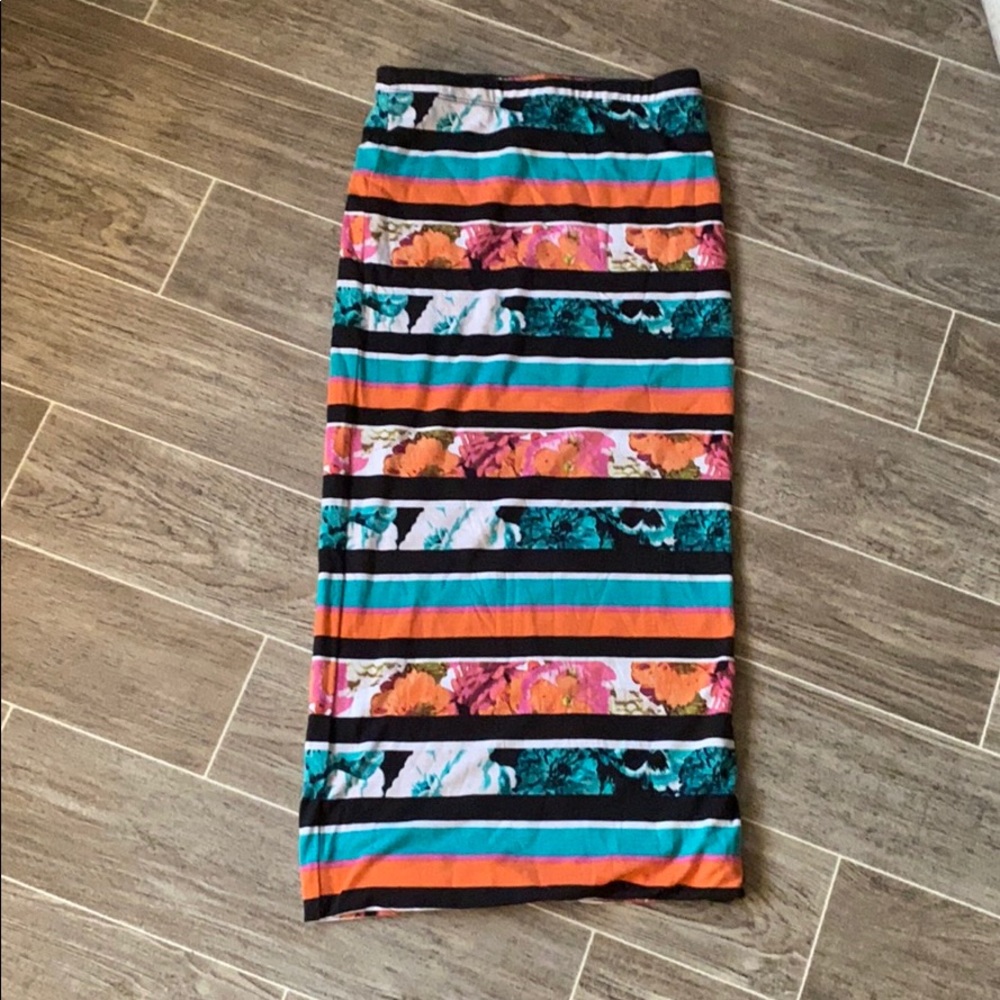Striped and floral stretch skirt